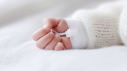 Tiny Baby Hand with IV Line,Medical care ,Newborn