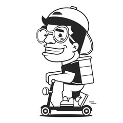 Man in Suit Riding Seated Electric Scooter Vector Art © iaroslav_brylov