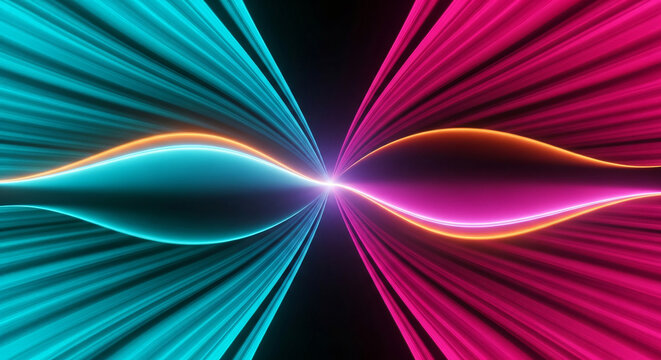 Abstract neon waveform with cyan and magenta light streaks