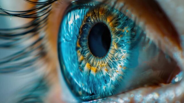 A detailed shot of a person's blue eye, highlighting its color and texture