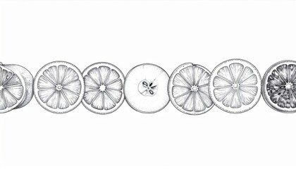 Fototapeta premium Row of Citrus Fruit Slices on a White Background Artistic Detailed Arrangement