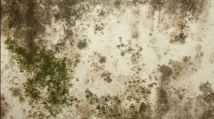 Obraz premium A textured wall displays patches of mold and discoloration, highlighting dampness and age in the setting during bright daylight hours.