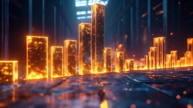 Glowing Bar Graph Animation: Financial Data Visualization and Growth Concept