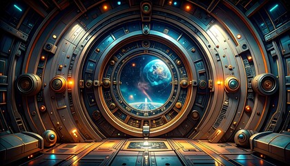 Futuristic spaceship portal to space