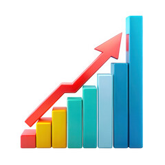 Vibrant bar graph with upward trending arrow symbolizing growth and success transparent background