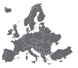 Political map of europe featuring countries borders and geographic shapes for global understanding silhouette