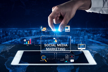 Social media marketing strategy with engagement metrics. Social marketing boosts media visibility....