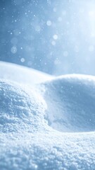 Sparkling Winter Landscape with Soft Light Blue Hue and Snow Covered Hills in a Scenic View