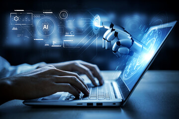 AI system interacting with artificial intelligence interface, processing data, executing algorithms, and enhancing automation with advanced artificial intelligence functions. Vouch