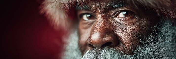 Portrait of a man with a textured beard and expressive eyes against a warm background in a cozy indoor setting