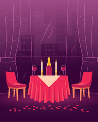 Romantic dinner table setup with candles Vector