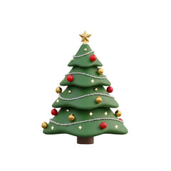 3D Rendered Christmas Tree with Ornaments and Lights - Festive Holiday Decoration
