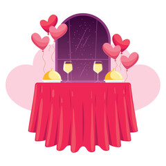 Romantic dinner table with wine and candles Vector