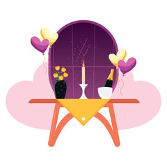 Candlelight dinner decor. Vector