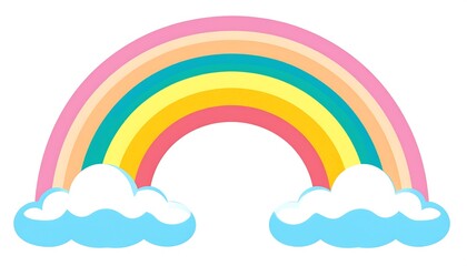 Pastel rainbow arch above puffy clouds