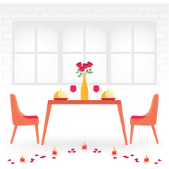 Candle dinner by window. Vector