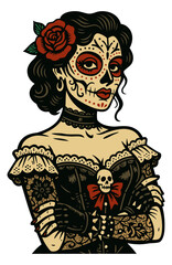 Mexican Catrina. Woman in costume for Day of the Dead. Vector isolated portrait