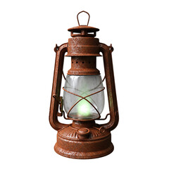Old rusty lantern with a mysterious green glow © PNG Lab