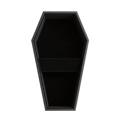 Empty black coffin shaped box with velvet lining