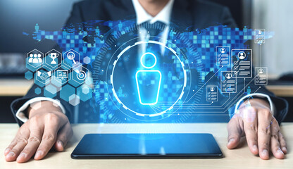 Fototapeta premium Digital hiring transforms recruitment with smart platforms, virtual talent search, and HR tools to manage today modern workforce. Vouch