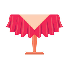 Round table with red draped tablecloth Vector