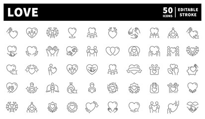 LOVE. Thin line icons related to love. Love vector icons. Love icons collection