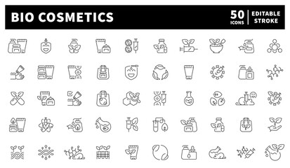 Cosmetics vector icons. Cosmetics line icons set. Organic and eco-friendly beauty products.