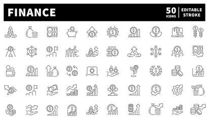 Finance. Finance vector icons. Set of 50 financial icons. Finance and money vector icons set.