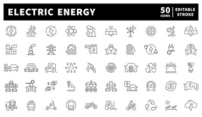Electric energy. Electric energy vector icons. Electricity icons collection. Set of 50 electric energy icons.