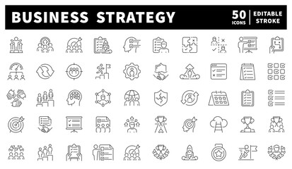 Business vector icons set. Business strategy outline icons set. Set of Business icons. Workflow, planning, goals, and business direction.
