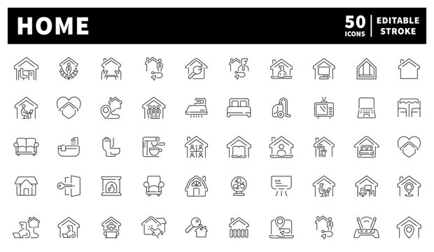 Home. Home vector icons set. Home related icons collection. Thin line home icons