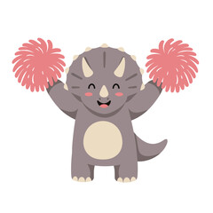 Excited triceratops dinosaur character with pom poms cheering enthusiastically, embodying spirit and fun for children's events and playful designs