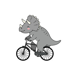 Adorable cartoon triceratops joyfully cycling on a bicycle, perfect for children's books, playful designs, and whimsical marketing campaigns.