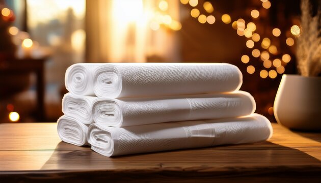 stack of white paper towels neatly arranged in a cozy setting