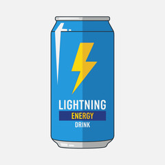 Fototapeta premium Blue energy drink can with yellow lightning bolt symbol.