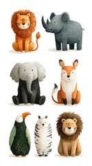 Wild animal illustrations featuring diverse species in playful cartoon style and vibrant colors for a fun and engaging experience