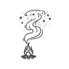 Fototapeta premium Hand-drawn campfire with stars and smoke in night sky