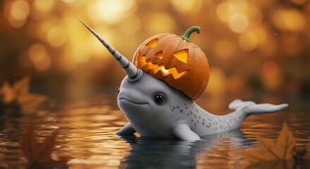 Narwhal with halloween pumpkin