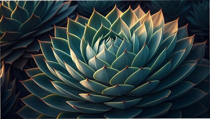 Abstract composition of succulent leaves layered like armor, captured with dramatic studio shadows