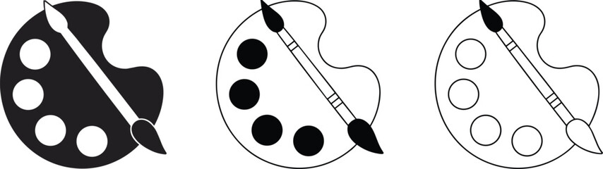 Paint palette icons, artist tool, black and white, vector illustration, painter symbol, creative design, painting equipment, art supply, graphic element