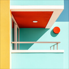 Vibrant Modern Balcony Design with Turquoise and Orange Colors Under Bright Sunlight