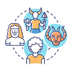 Fototapeta premium Illustration representing a modern individual's connection to ancient pagan beliefs, mythology, folklore, and historical ancestors with gods and demons