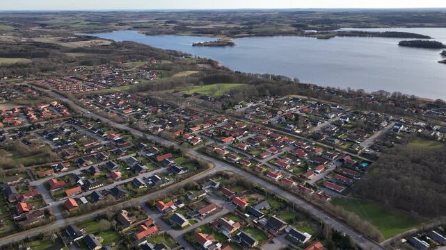 reversing view of aerial of skanderborg denmark