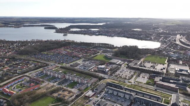 Skanderborg denmark aerial view of town