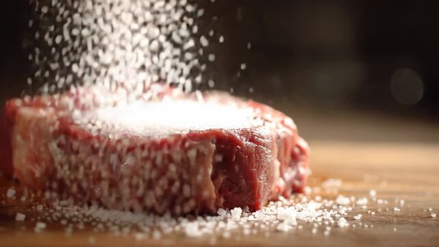 close-up of meat with a sprinkle of salt
