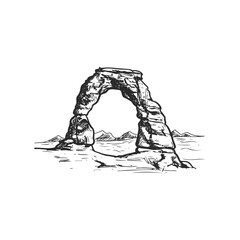 Obraz premium Monochrome sketch of natural rock arch in desert landscape