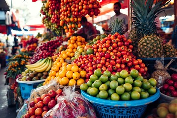 Exotic Fruits at the Market Colorful Harvest Vibrant Display Scene