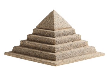 A small sandstone pyramid with stepped structure, crisp edges, and gentle color variations, isolated on transparent background.
