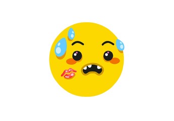 Illustration of an anxious emoji with sweat drops and a lipstick mark on its cheek, depicting nervousness, embarrassment, or a funny reaction in a cute cartoon style