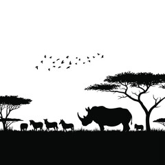 Premium African Wildlife Silhouette Vector Modern Minimalist Safari Scene for Posters, Branding, Decor Royalty-Free Adobe Stock Art